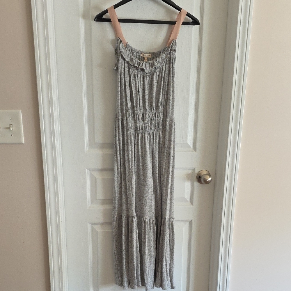 Rebecca Taylor Gray Speckled Maxi Sundress with Pink Straps